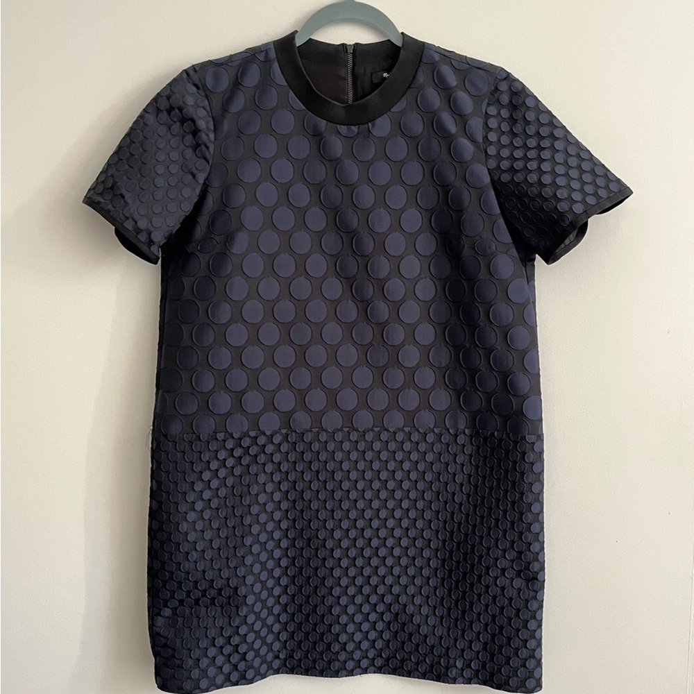 Elegant Navy Blue Shift Textured Dress